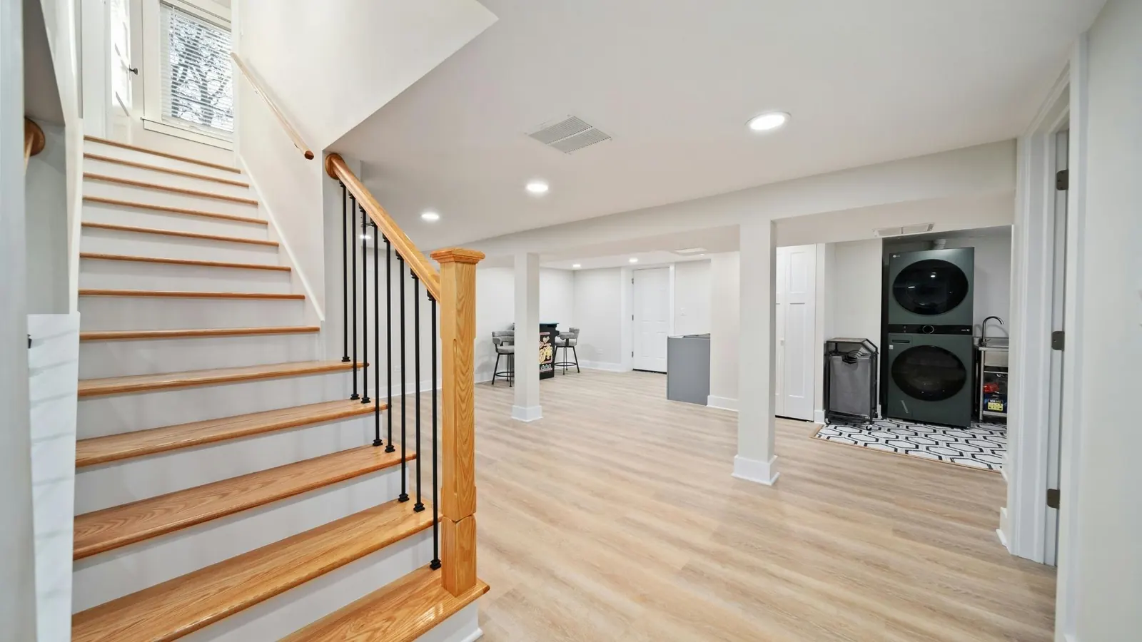 finished basement staircase and open area in Louisville KY