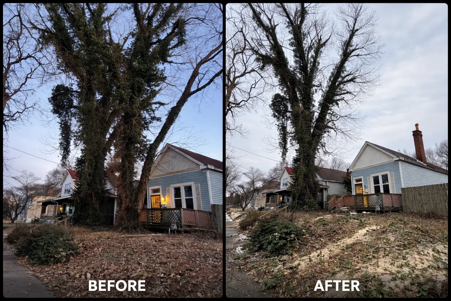 before and after land clearing in Louisville KY by B&R Services
